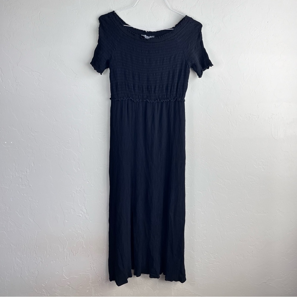 Kate & Mallory Black Gauzy Fitted Bodice with two Side Slits Maxi Dress